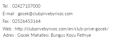 Club Prive By Rixos Gcek telefon numaralar, faks, e-mail, posta adresi ve iletiim bilgileri